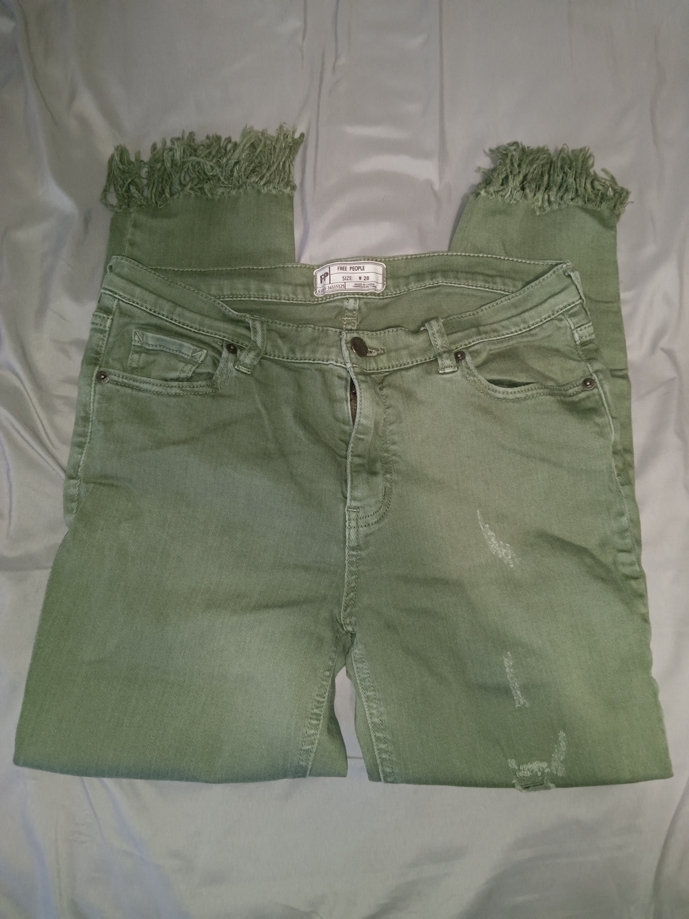 Free People Olive Green Frayed Ankle Jeans